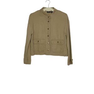 Nicole Miller Linen Blend Button Down Shirt Jacket Brass Buttons Size Small